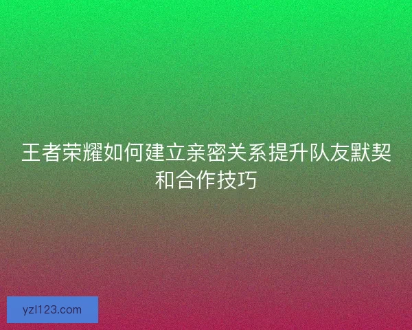 王者荣耀如何建立亲密关系提升队友默契和合作技巧